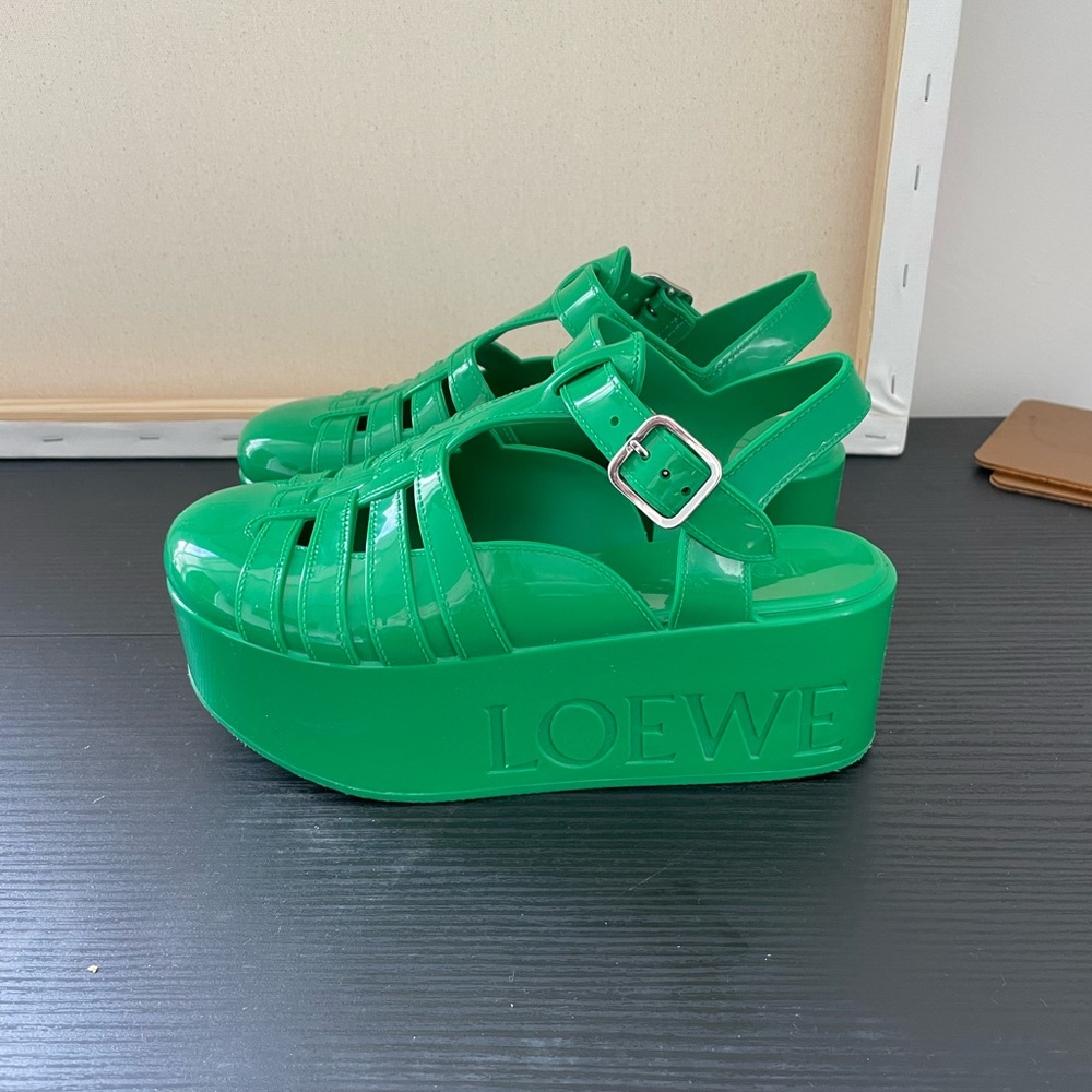 Loewe green jelly sandals